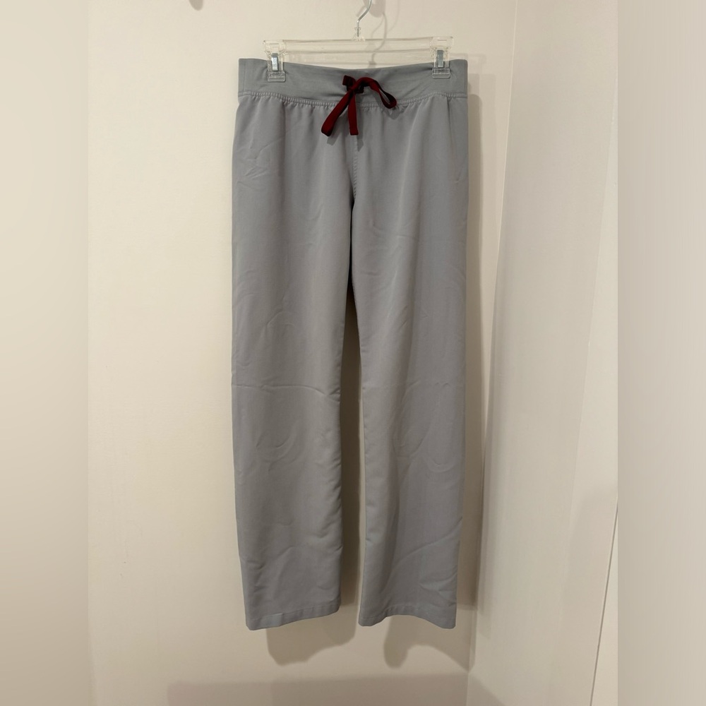 Figs Light Gray Livingston Scrub Pants with Maroon Drawstring